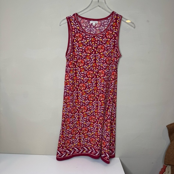 Max Studio Red Pink Printed Stretch Shift Dress Sz small - Picture 2 of 7